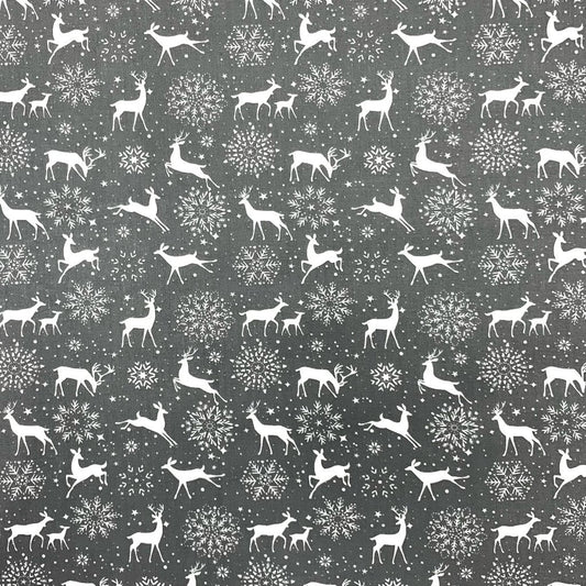 Reindeer Polycotton Fabric - Grey