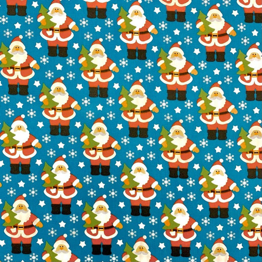 Blue Santa Polycotton Fabric