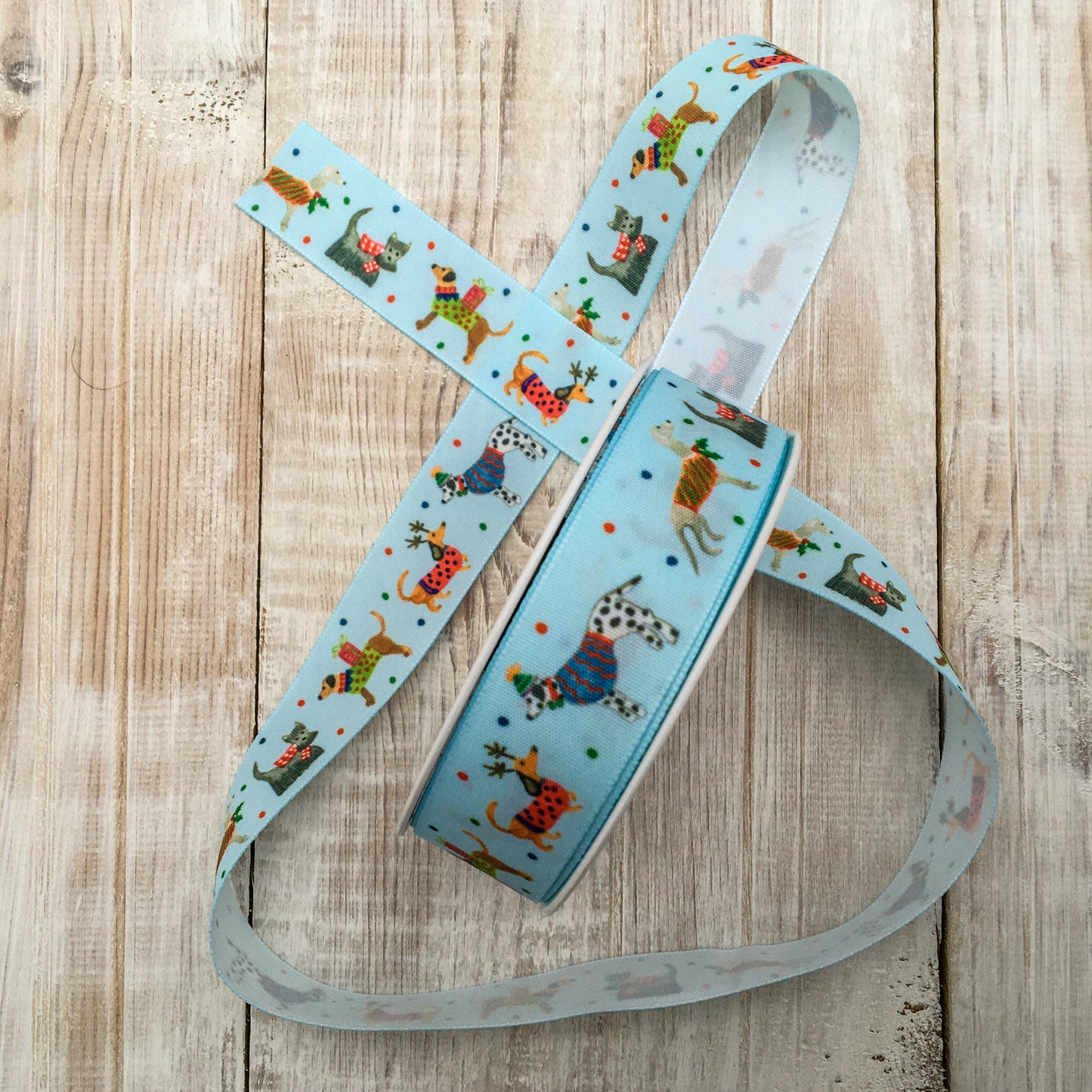 Christmas dog ribbon - blue