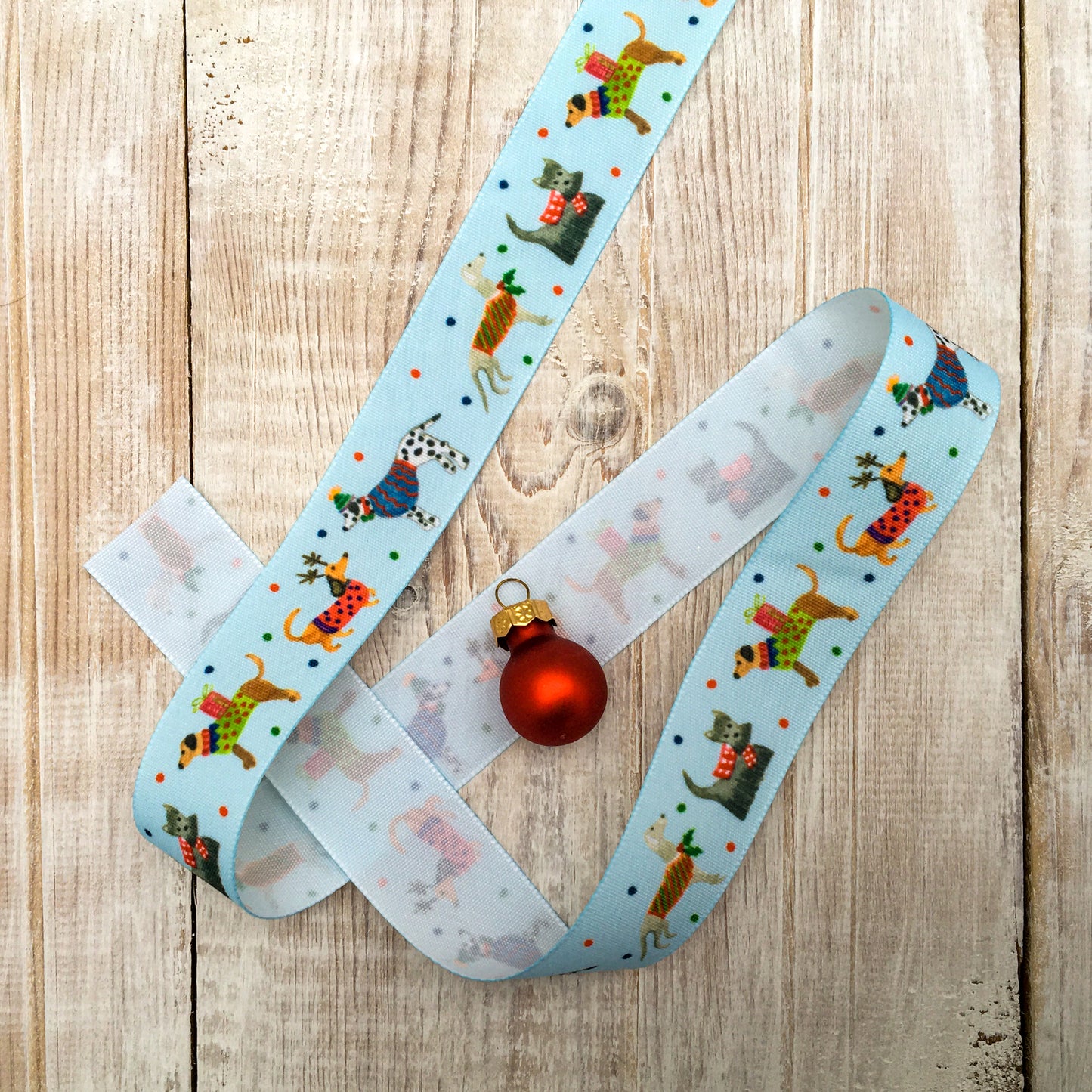 Christmas dog ribbon - blue