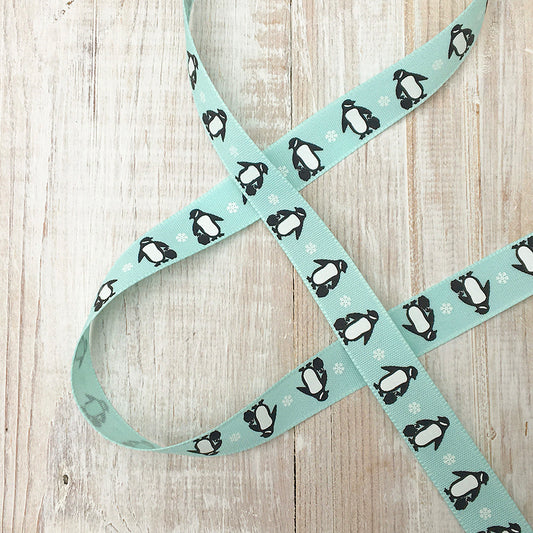 Bertie's Bows 15mm Ribbon Penguins Blue