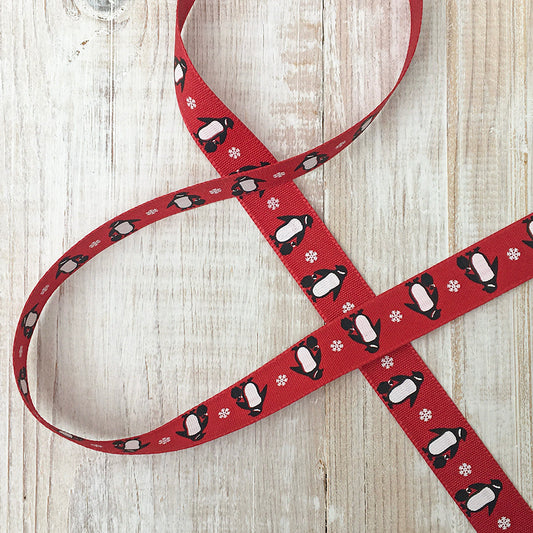 Bertie's Bows 15mm Ribbon Penguins Red