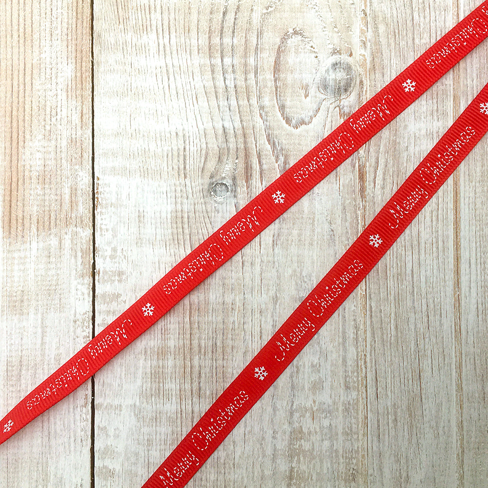 9mm Red & Silver Merry Christmas Grosgrain Ribbon