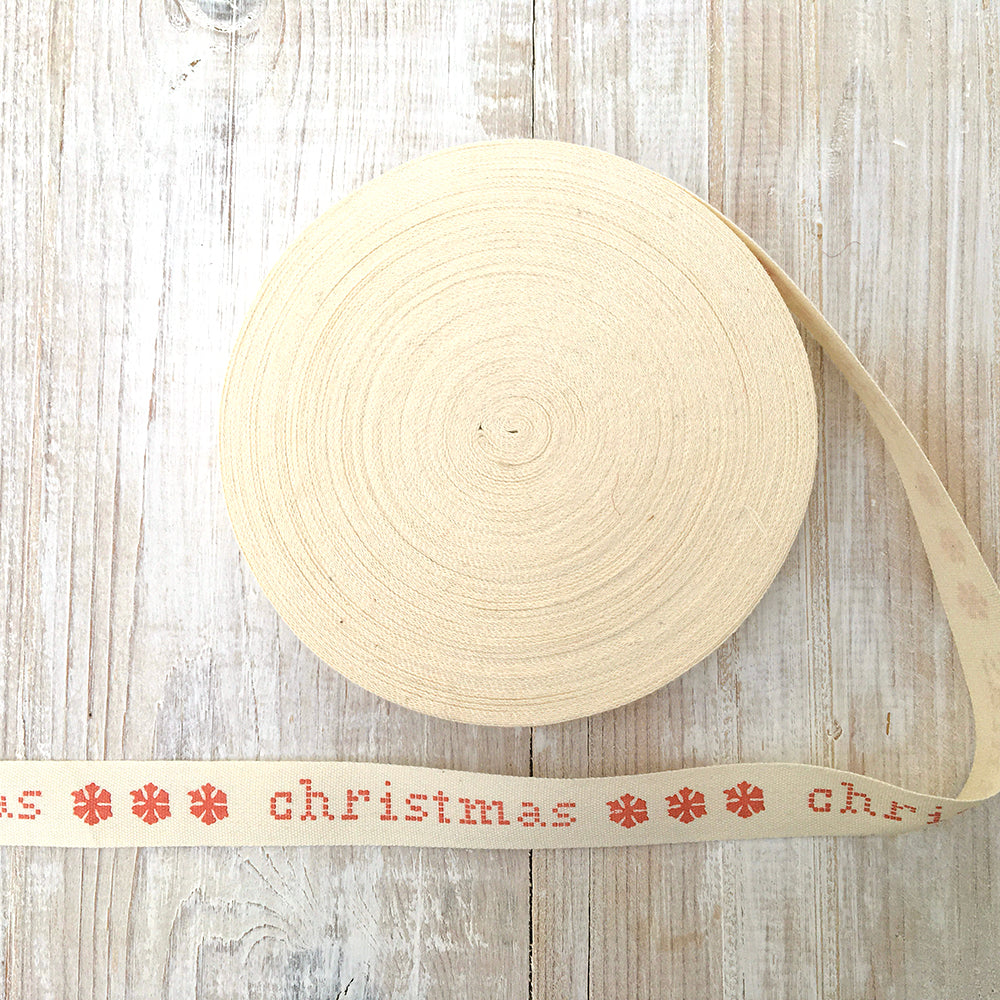 15mm Cream & Red Christmas Ribbon