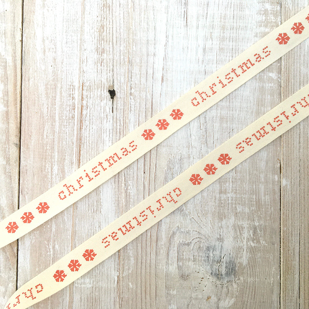 15mm Cream & Red Christmas Ribbon