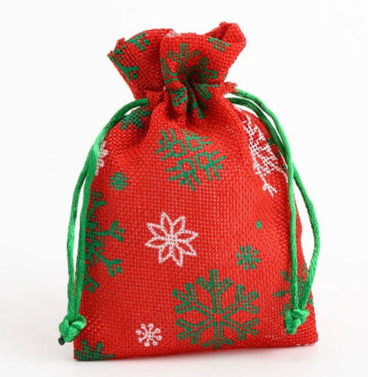 Christmas Red Snowflake Hessian Bags 3 pack