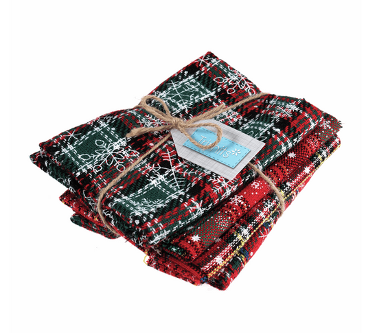 Fat Quarter Bundle Printed Christmas Tartan Red