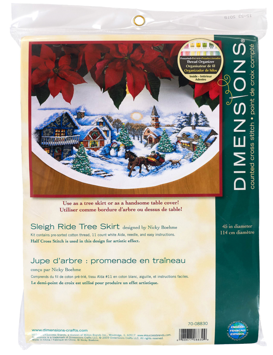 Sleigh Ride Tree Skirt Cross Stitch - Dimensions