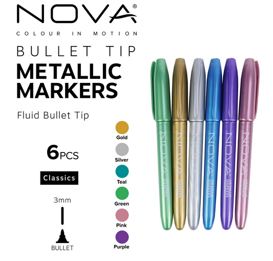 Nova Metallic Marker Pens - 6 colours