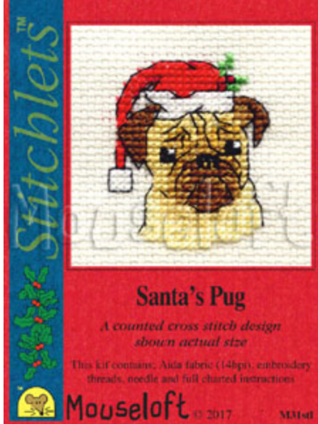 Mouseloft Santa's Pug Card with Envelope